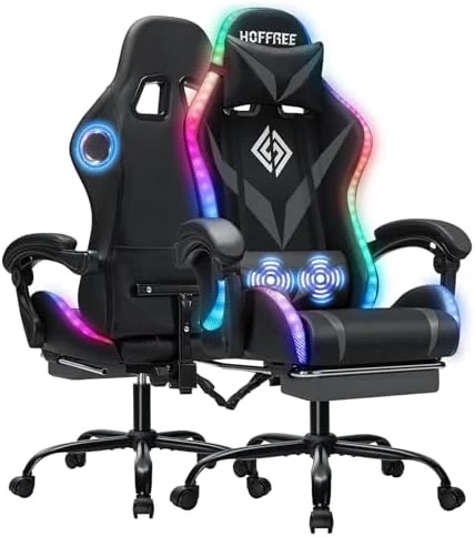 Gaming Chair with Massage, Bluetooth Speakers, RGB Lights and Footrest — Smart Chairs, VANSPACE