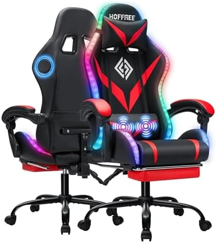 Gaming Chair with Massage, Bluetooth Speakers, RGB Lights and Footrest — Smart Chairs, VANSPACE