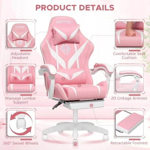 Gaming Chair with Massage Ergonomic Computer Chair with Footrest and Lumbar Support Reclining PC Game Chair — Massage Chairs, VANSPACE