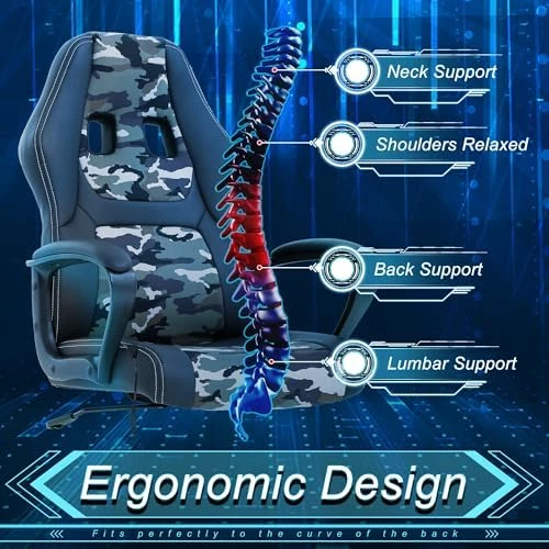 Gaming Chair With Massager, Ergonomic Office Video Gaming Computer Leather Desk Racing, Comfy Massage Silla Gamer for... — Smart Chairs, Capacmkseh