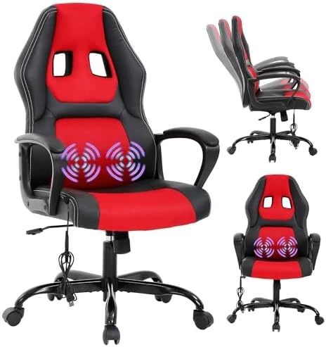 Gaming Chair With Massager, Ergonomic Office Video Gaming Computer Leather Desk Racing, Comfy Massage Silla Gamer for... — Smart Chairs, Capacmkseh