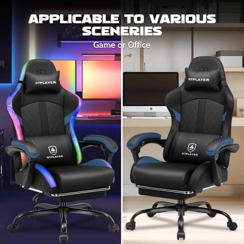 Gaming Chair with Speakers, RGB LED Lights, Ergonomic Chair with Footrest, Linkage Armrest — Smart Chairs, GTPLAYER