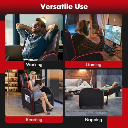 Gaming Recliner with Massage, Adjustable Footrest & Side Pocket — Massage Chairs, GYMAX