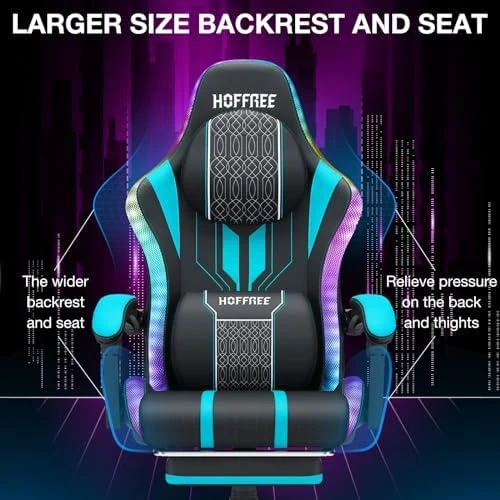 LED Gaming Chair with Speakers Massage Big and Tall Computer Chair with RGB Lights Bluetooth Game Chair with Footrest — Smart Chairs, HOFFREE