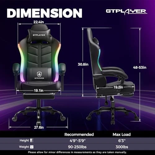 RGB Gaming Chair with Footrest — Smart Chairs, GTPLAYER