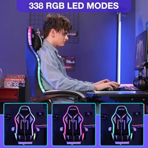 RGB Gaming Chair with LED Lights, Massage, and Footrest — Smart Chairs, VANSPACE