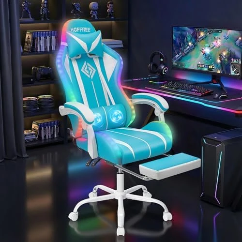 RGB Gaming Chair with LED Lights, Massage, and Footrest — Smart Chairs, VANSPACE