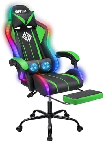 RGB Gaming Chair with LED Lights, Massage, and Footrest — Smart Chairs, VANSPACE