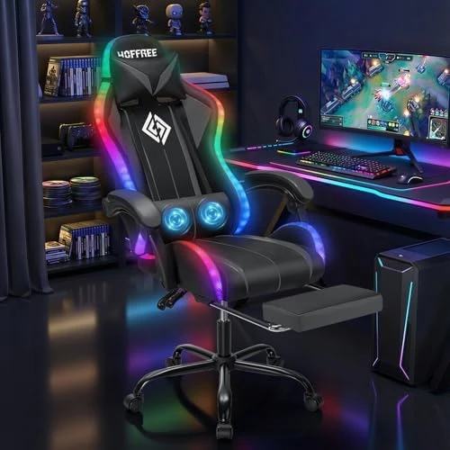 RGB Gaming Chair with LED Lights, Massage, and Footrest — Smart Chairs, VANSPACE