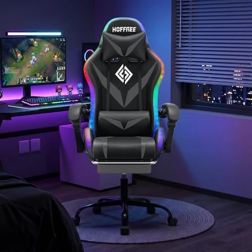 RGB Gaming Chair with Massage and LED Lights Ergonomic Video Game Chairs with Footrest High Back Reclining Computer... — Massage Chairs, VANSPACE