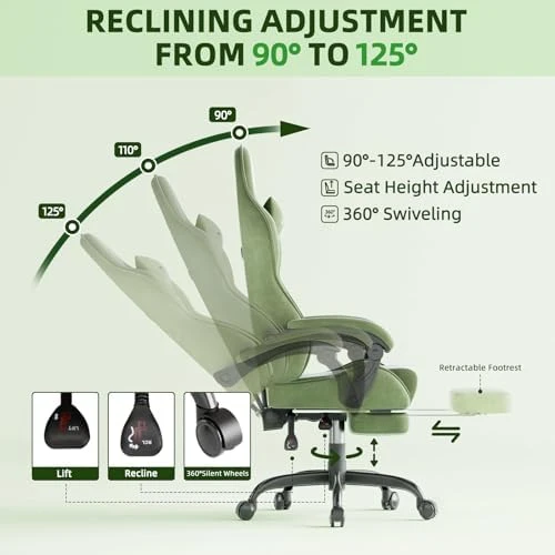 Velvet Fabric Gaming Chair with Footrest and Massage Lumbar Cushion — Smart Chairs, Ferghana