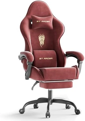 Velvet Fabric Gaming Chair with Footrest and Massage Lumbar Cushion — Smart Chairs, Ferghana