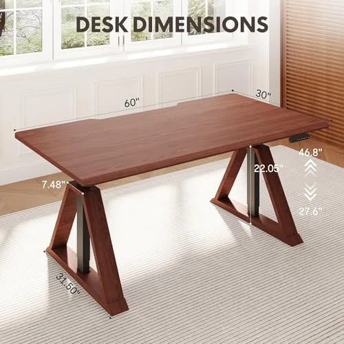 60 x 30 Inch Oak Executive Standing Desk, Dual Motor Electric Height Adjustable Desk — Standing Desk, FLEXISPOT