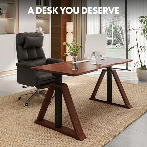 60 x 30 Inch Oak Executive Standing Desk, Dual Motor Electric Height Adjustable Desk — Standing Desk, FLEXISPOT