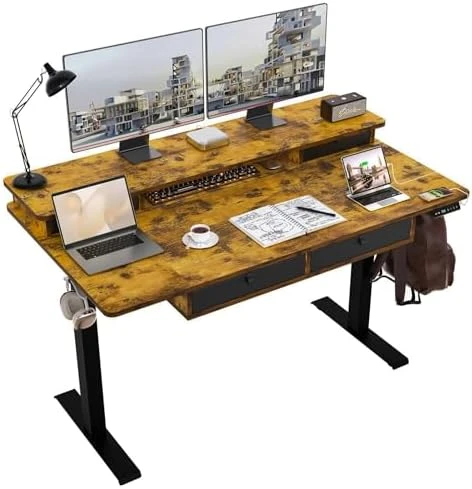 Electric Standing Desk with 4 Drawers and Storage Shelves — Standing Desk, ExaDesk