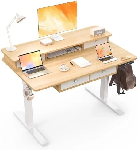 Electric Standing Desk with 4 Drawers and Storage Shelves — Standing Desk, ExaDesk