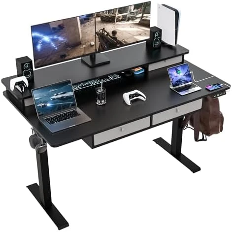 Electric Standing Desk with 4 Drawers and Storage Shelves — Standing Desk, ExaDesk