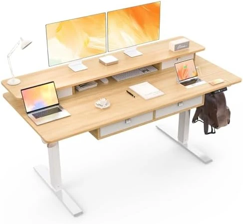 Electric Standing Desk with 4 Drawers and Storage Shelves — Standing Desk, ExaDesk