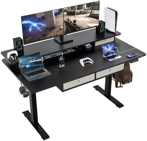 Electric Standing Desk with 4 Drawers and Storage Shelves — Standing Desk, ExaDesk