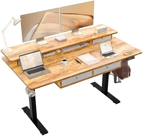 Electric Standing Desk with 4 Drawers and Storage Shelves — Standing Desk, ExaDesk