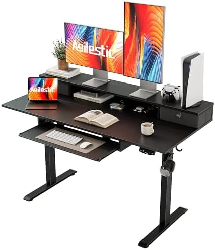 Electric Standing Desk with Shelf, Power Outlets & LED — Standing Desk, Agilestic