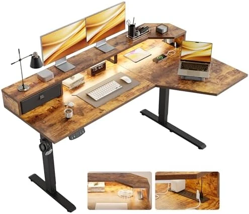 Electric Standing Desk with Shelf, Power Outlets & LED — Standing Desk, Agilestic