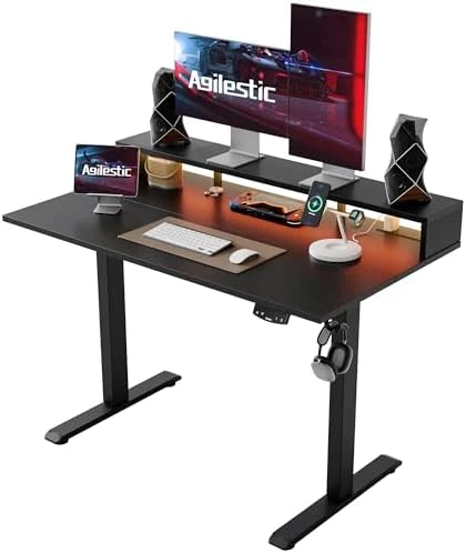 Electric Standing Desk with Shelf, Power Outlets & LED — Standing Desk, Agilestic