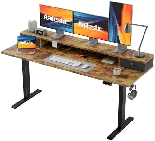 Electric Standing Desk with Shelf, Power Outlets & LED — Standing Desk, Agilestic