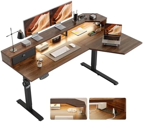 Electric Standing Desk with Shelf, Power Outlets & LED — Standing Desk, Agilestic