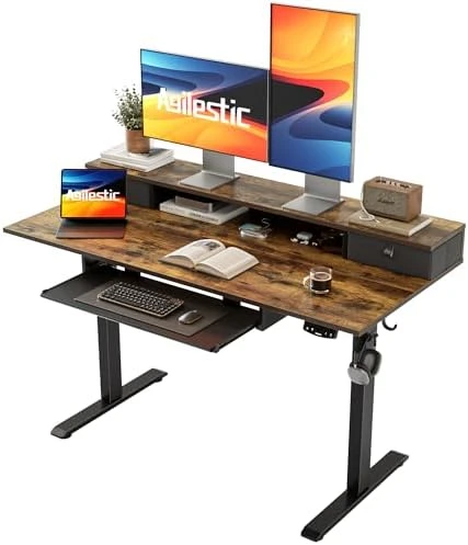 Electric Standing Desk with Shelf, Power Outlets & LED — Standing Desk, Agilestic