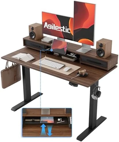 Electric Standing Desk with Shelf, Power Outlets & LED — Standing Desk, Agilestic