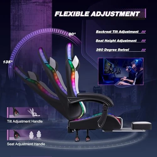 Gaming Chair with Footrest and Massage Lumbar Support — Smart Chairs, Homall