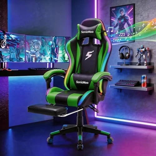 Gaming Chair with RGB LED Lights, Footrest, Lumbar Support & Headrest — Smart Chairs, Yardlift