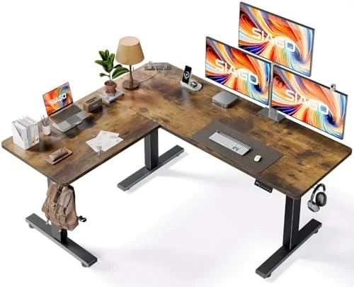 L-Shaped Standing Desk - 63 x 55 Inch Adjustable Corner Standing Desk with Charging Station — Standing Desk, SIAGO