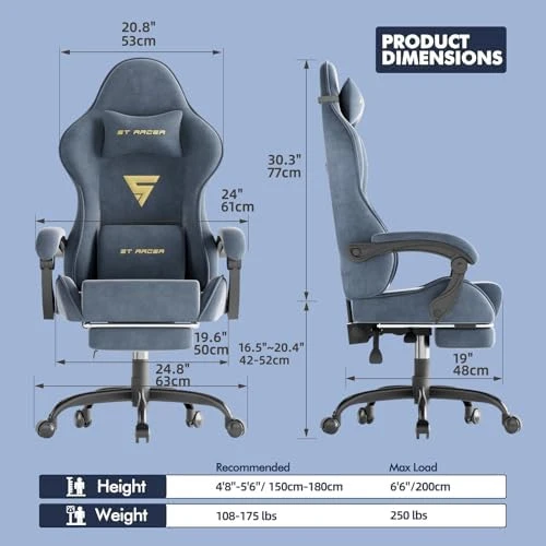 Velvet Fabric Gaming Chair with Footrest — Smart Chairs, Soontrans