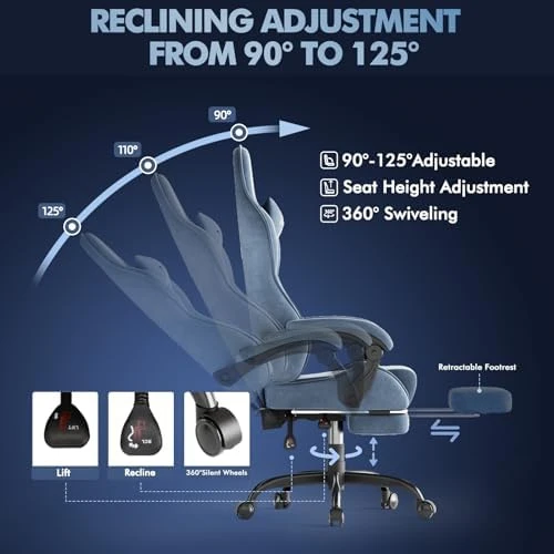 Velvet Fabric Gaming Chair with Footrest — Smart Chairs, Soontrans