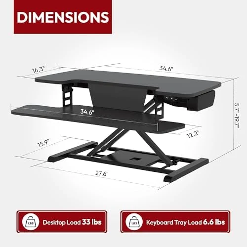 35" Electric Standing Desk Converter with Large Keyboard Tray — Standing Desk, SANODESK
