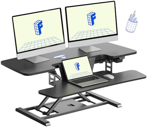 40" Electric Standing Desk Converter with Wide Keyboard Tray — Standing Desk, FLEXISPOT