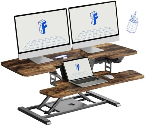 40" Electric Standing Desk Converter with Wide Keyboard Tray — Standing Desk, FLEXISPOT