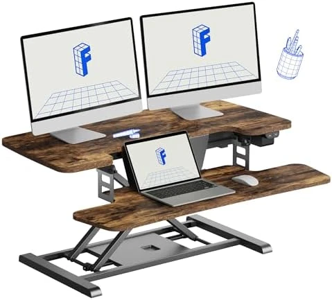 40" Electric Standing Desk Converter with Wide Keyboard Tray — Standing Desk, FLEXISPOT