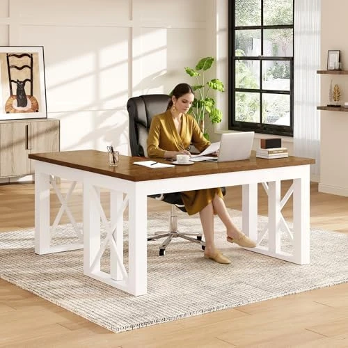 60 x 30 Inch Oak Executive Standing Desk, Dual Motor Electric Height Adjustable Desk — Standing Desk, FLEXISPOT