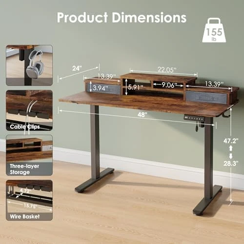 Electric Standing Desk with 2 Drawers — Standing Desk, DSNAPE