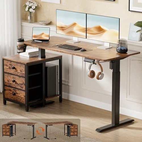 Electric Standing Desk with Drawers, 47 x 24 Inches, Height Adjustable — Standing Desk, REAHOME