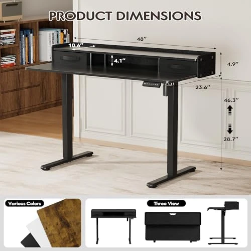 Electric Standing Desk with Drawers and Storage Shelf — Standing Desk, Furmax