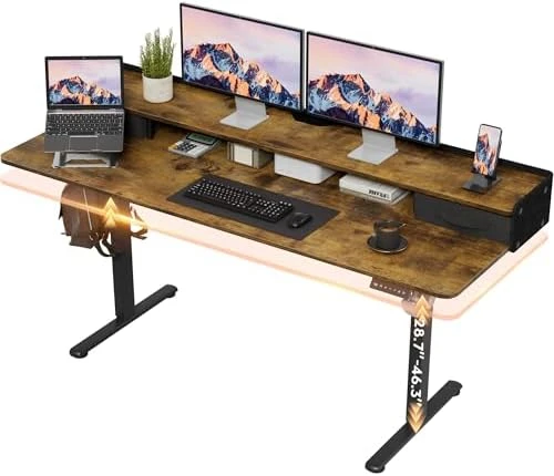Electric Standing Desk with Drawers and Storage Shelf — Standing Desk, Furmax