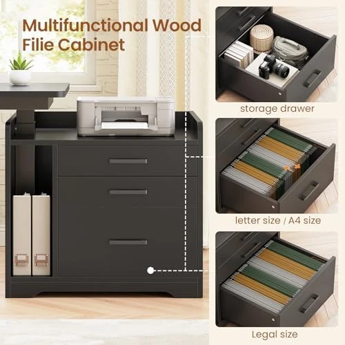 L Shaped Electric Standing Desk with File Cabinet — Standing Desk, SEDETA