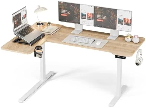 L-Shaped Electric Standing Desk with Hook & Cup Holder — Standing Desk, Acrolix