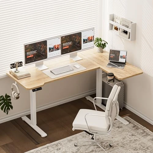 L-Shaped Electric Standing Desk with Hook & Cup Holder — Standing Desk, Acrolix