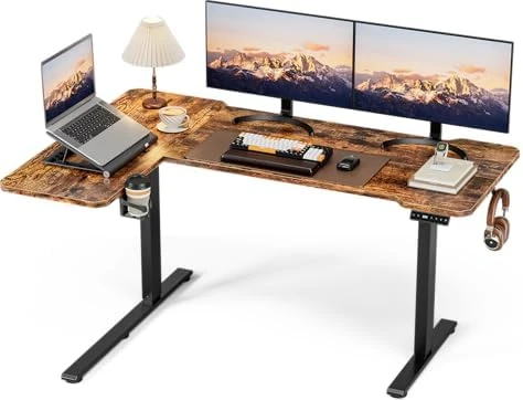 L-Shaped Electric Standing Desk with Hook & Cup Holder — Standing Desk, Acrolix