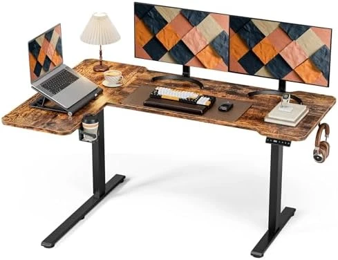 L-Shaped Electric Standing Desk with Hook & Cup Holder — Standing Desk, Acrolix